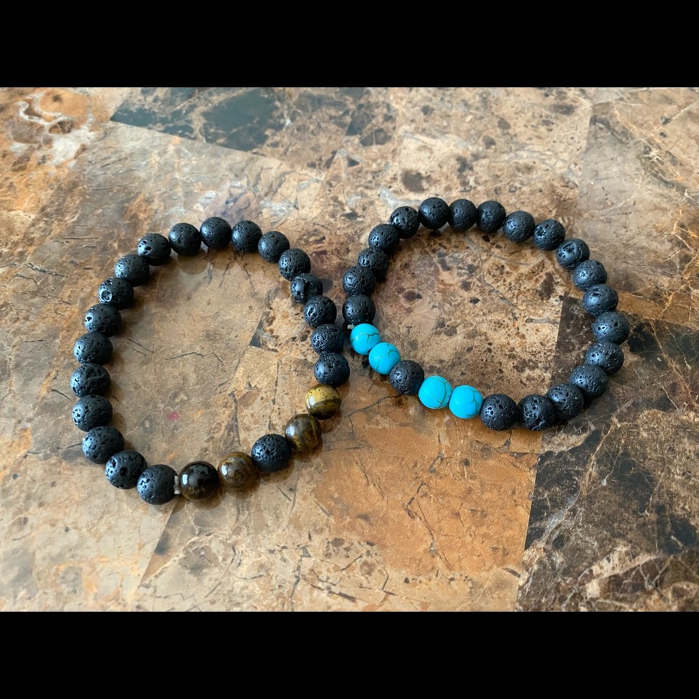 Lava bead essential oil diffusing bracelets set of 2
